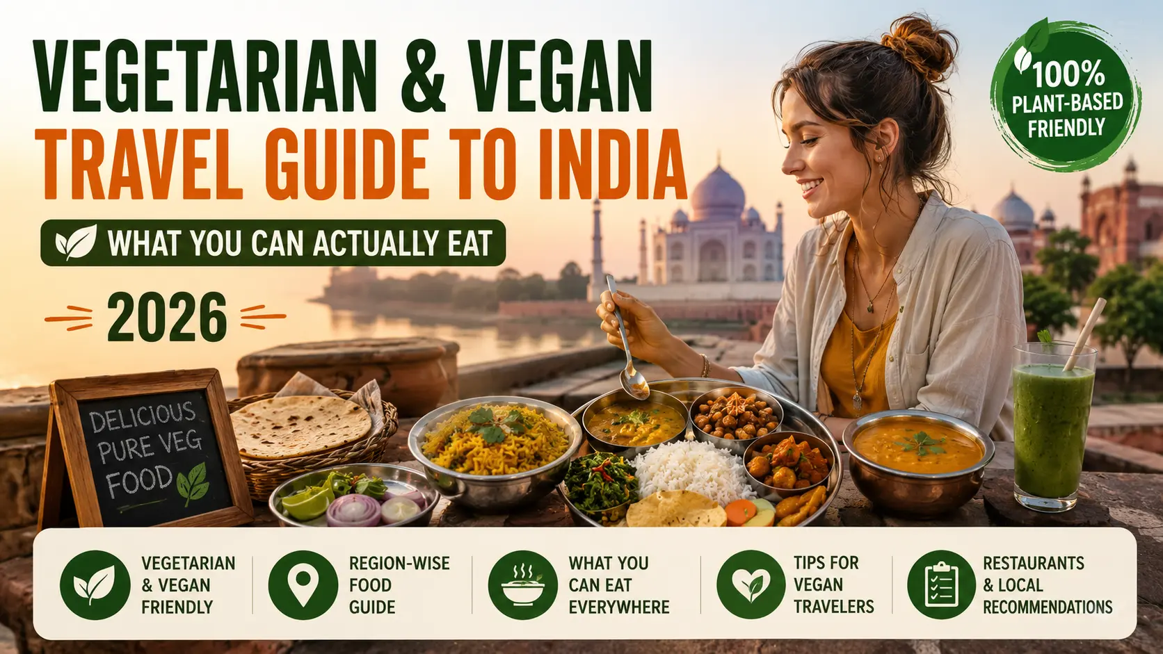 Vegetarian and vegan travel guide to India featuring Indian vegetarian dishes, plant-based food, regional cuisine, and dining tips for travelers in 2026.