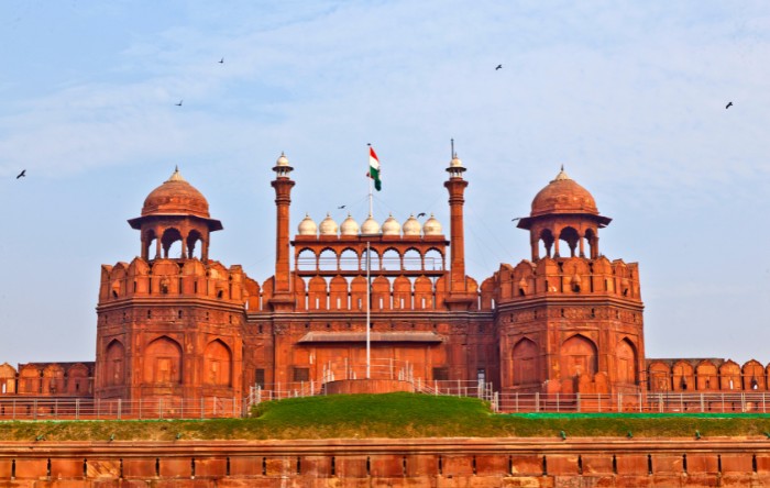 Delhi Lal Kila with beautiful weather and India's flag